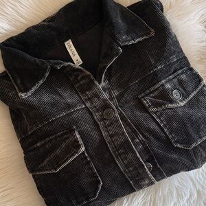 Zenana Black Corduroy faded Button Down Shacket